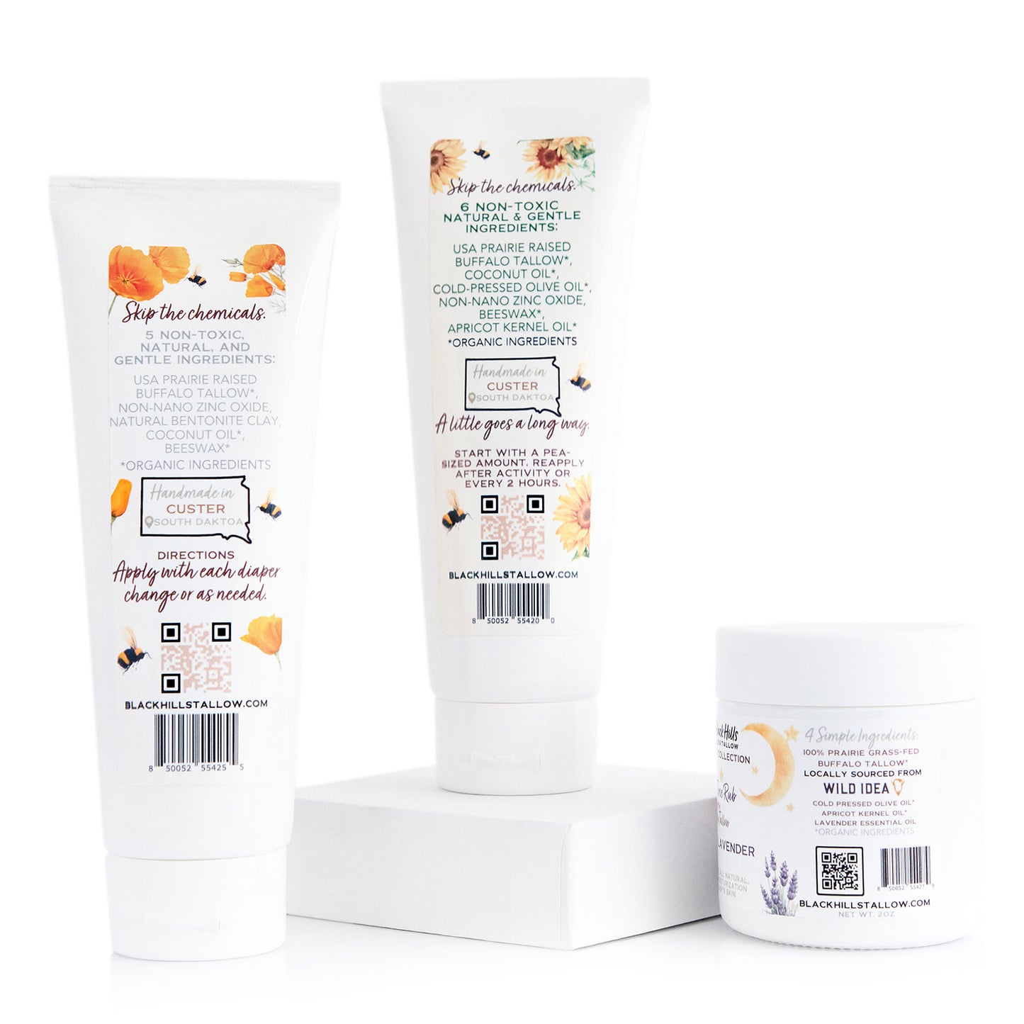 Lil' Buffalo Collection Bundle: Buffalo Tallow Sleepy Time Rub, Diaper Rash Cream & Mineral Sunscreen