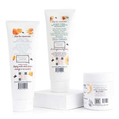 Lil' Buffalo Collection Bundle: Buffalo Tallow Sleepy Time Rub, Diaper Rash Cream & Mineral Sunscreen